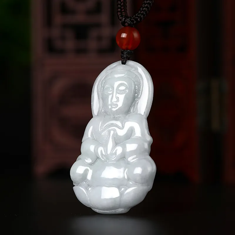 Cuiya Golden Building Bean Type Jadeite Necklaces Unisex-4