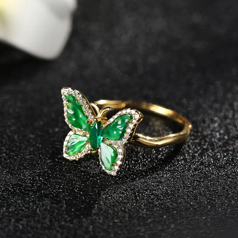 Cuiya Golden Building Ice Type Jadeite Rings Women's-6