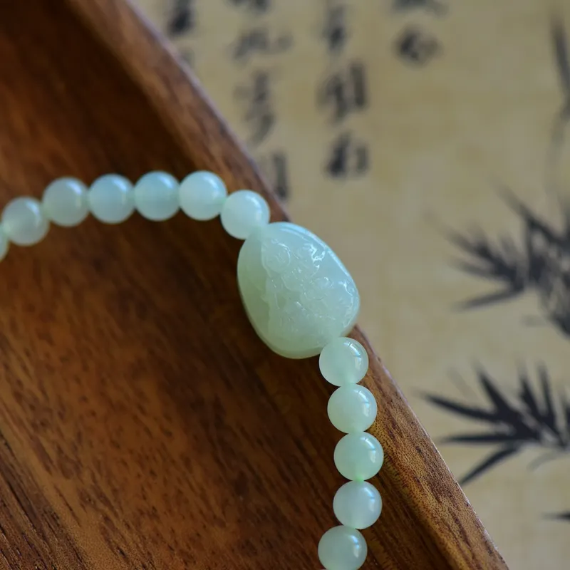 Cuiya Golden Building Hetian Jade Bracelets Pale Greenish-White Jade Unisex-8