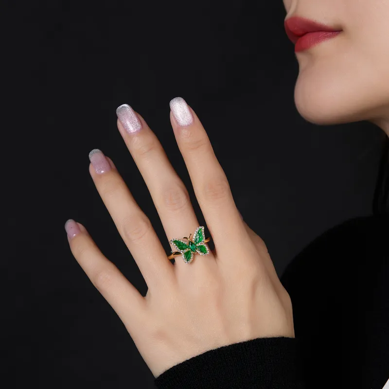 Cuiya Golden Building Ice Type Jadeite Rings Women's-3
