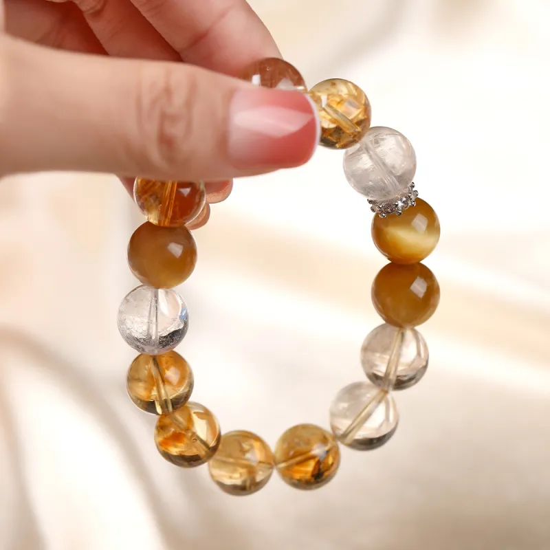Cuiya Golden Building Tiger's Eye Stone Bracelets Unisex-16