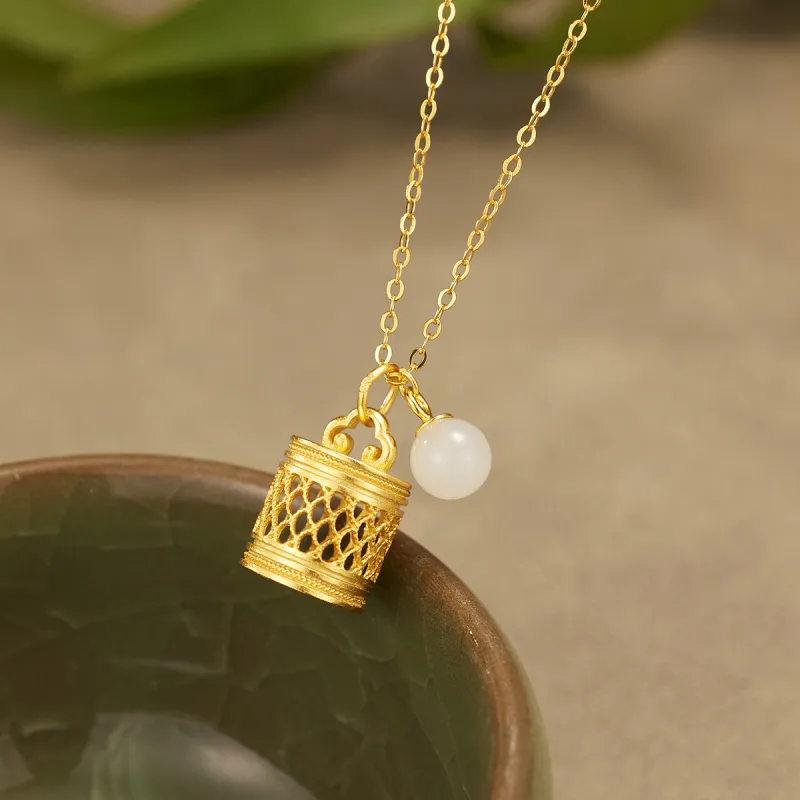 Cuiya Golden Building Hetian Jade Necklaces Pale Greenish White Jade Women's-2