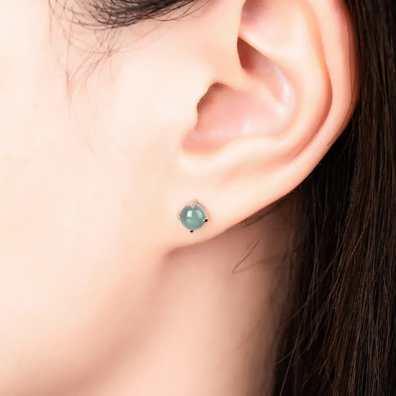 Cuiya Golden Building Ice Glutinous Jadeite Stud Earrings Unisex-2