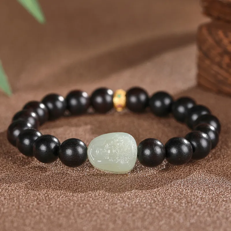 Cuiya Golden Building Bracelets Pale Greenish White Jade Unisex-9
