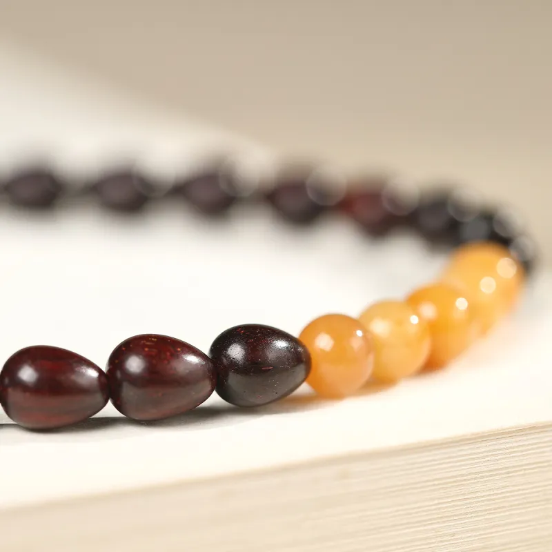 Cuiya Golden Building Pterocarpus Double Circle Beaded Bracelet Unisex-5