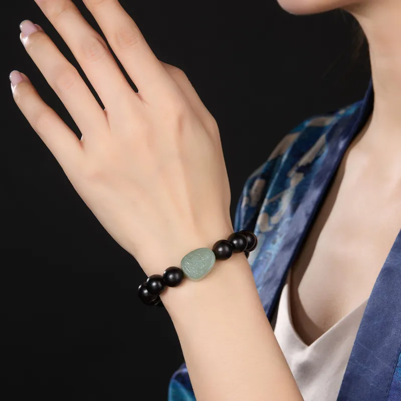 Cuiya Golden Building Bracelets Pale Greenish White Jade Unisex-6