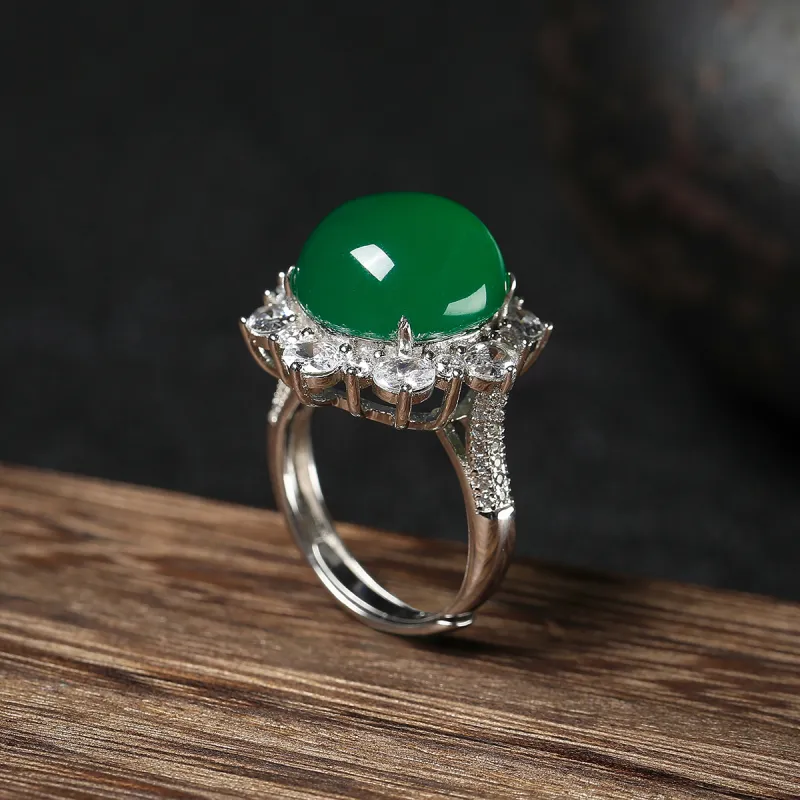 Cuiya Golden Building Chalcedony Jade Rings Unisex-5