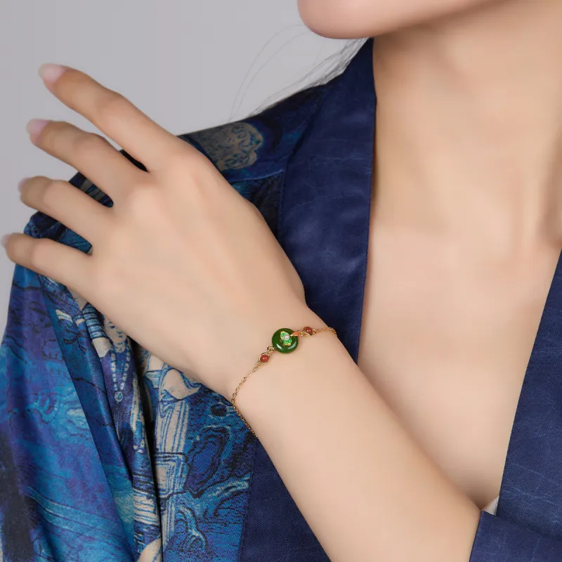 Cuiya Golden Building Hetian Jade Bracelets Jasper Women's-3