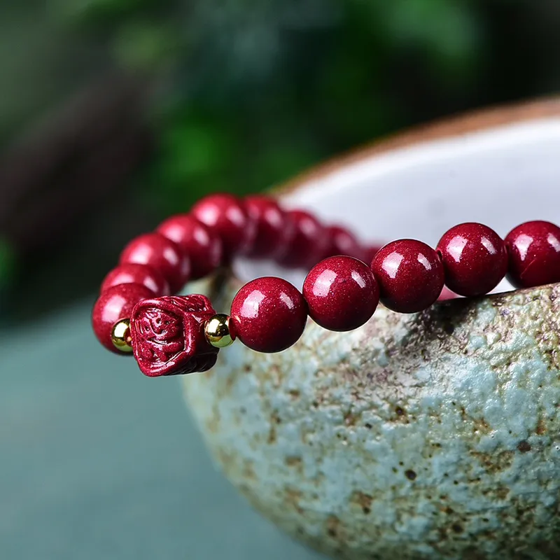 Cuiya Golden Building Reconstructed Cinnabar Bracelets Unisex-2