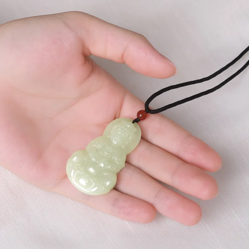 Cuiya Golden Building Hetian Jade Pendants Men's Pale Greenish White Jade-2