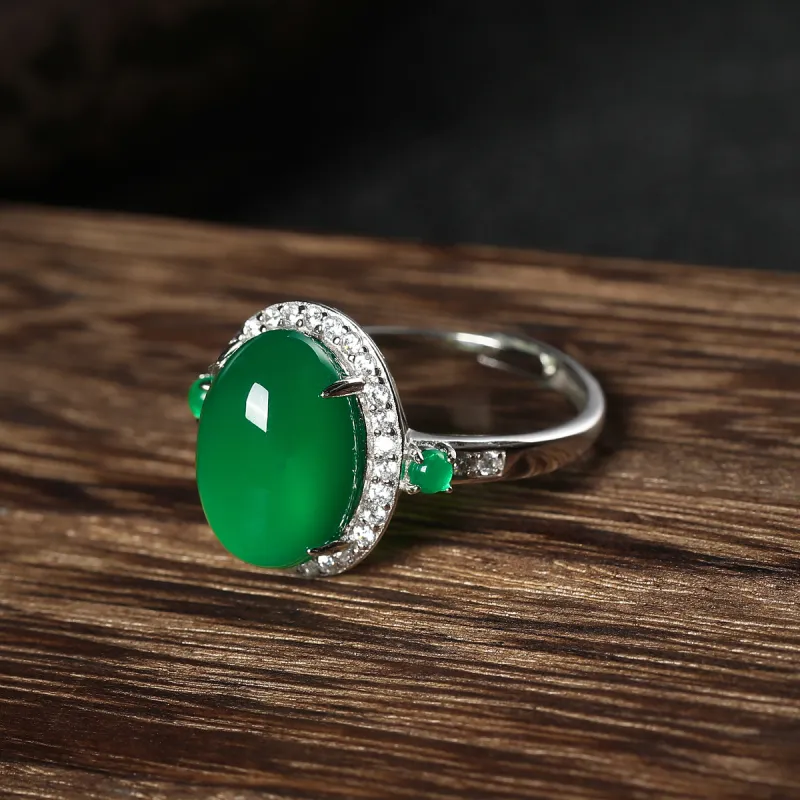Cuiya Golden Building Chalcedony Jade Rings Unisex-6