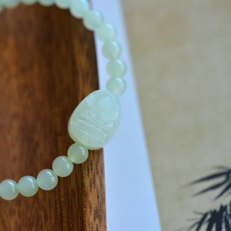 Cuiya Golden Building Hetian Jade Bracelets Pale Greenish-White Jade Unisex-12