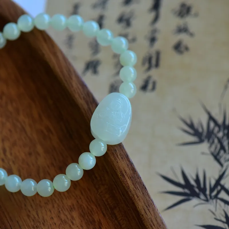 Cuiya Golden Building Hetian Jade Bracelets Pale Greenish-White Jade Unisex-3