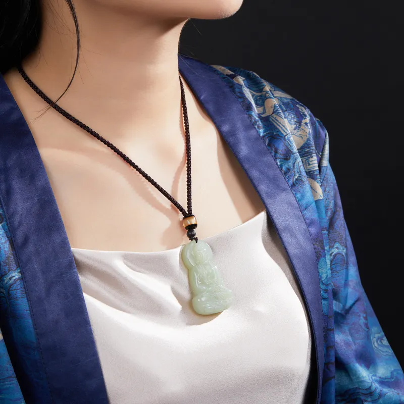 Cuiya Golden Building Pendants Pale Greenish White Jade Unisex-3