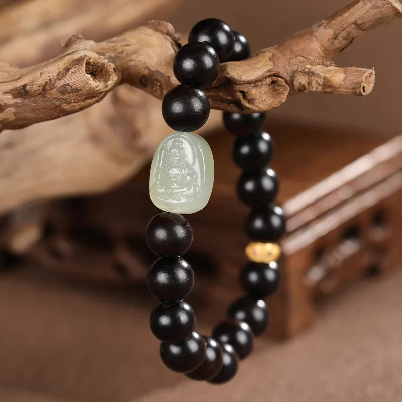 Cuiya Golden Building Bracelets Pale Greenish White Jade Unisex-3