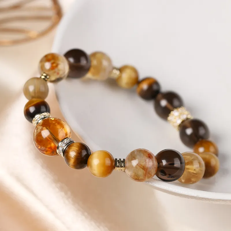 Cuiya Golden Building Tiger's Eye Stone Bracelets Unisex-5