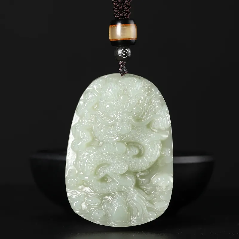 Cuiya Golden Building Hetian Jade Pendants Pale Greenish White Jade Unisex-2