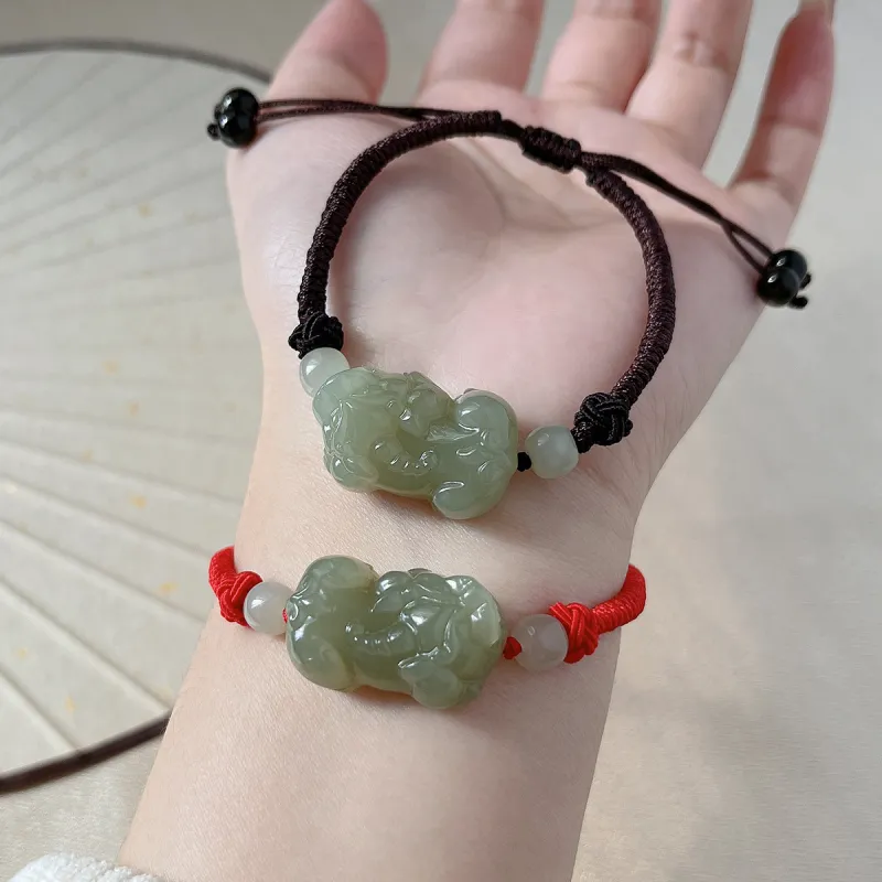 Cuiya Golden Building Hetian Jade Bracelets Pale Greenish-White Jade Unisex-2