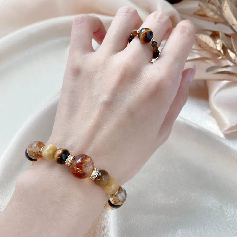 Cuiya Golden Building Tiger's Eye Stone Bracelets Unisex-4
