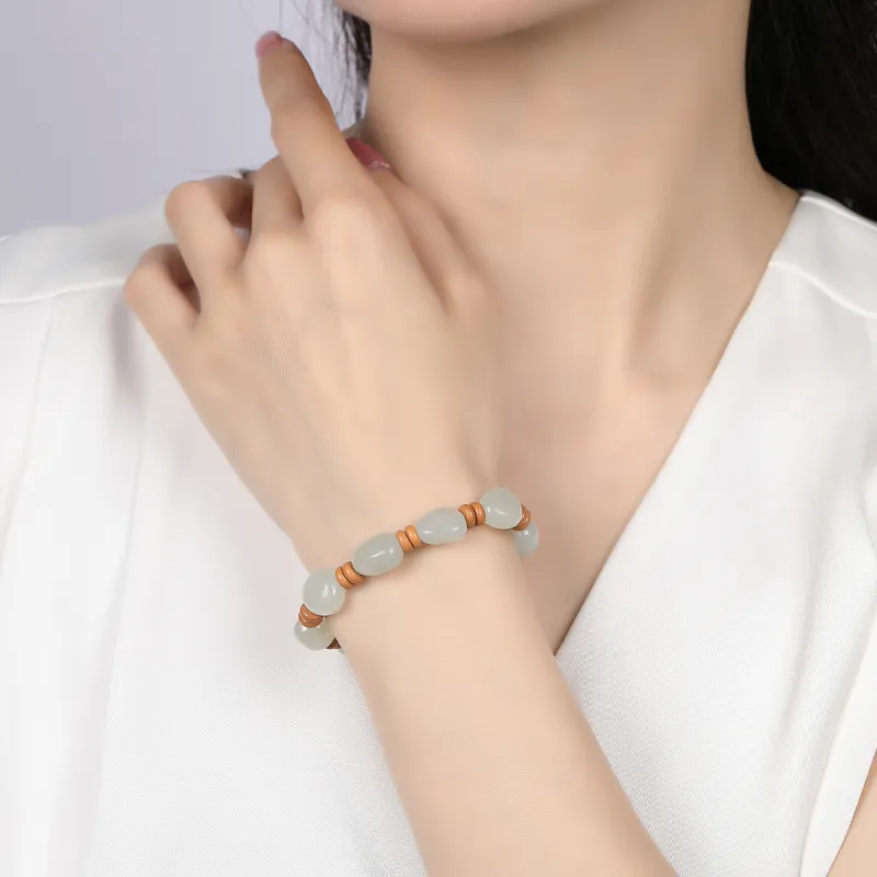 Cuiya Golden Building Hetian Jade Hetian Jade Bracelets Unisex Pale Greenish White Jade-3