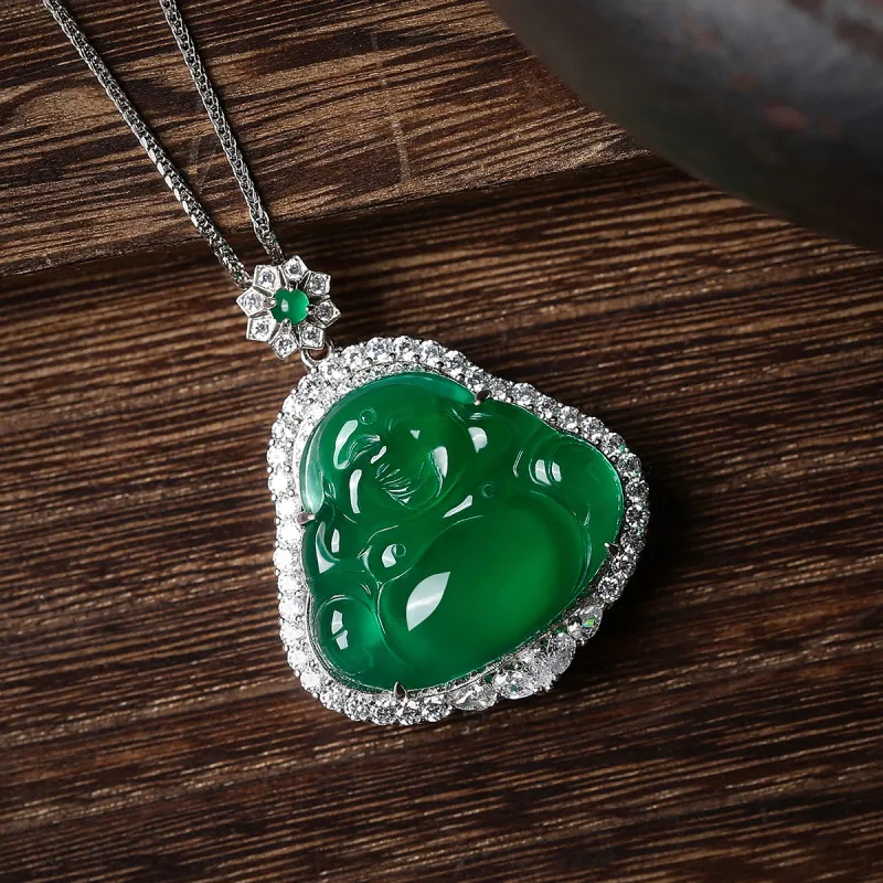 Cuiya Golden Building Chalcedony Jade Pendants Women's-10