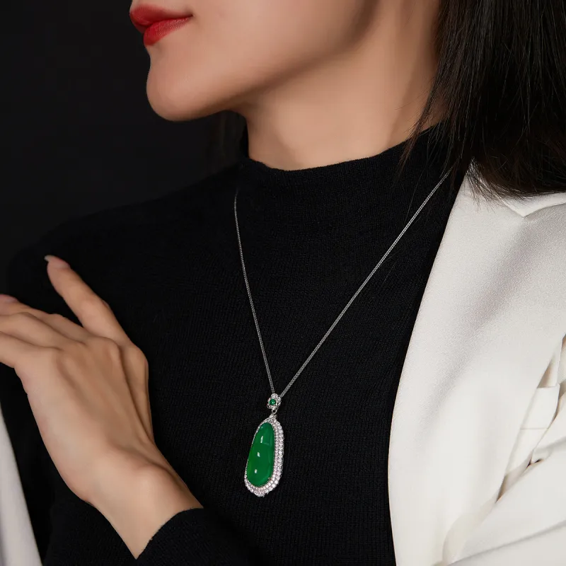 Cuiya Golden Building Chalcedony Jade Pendants Women's-3
