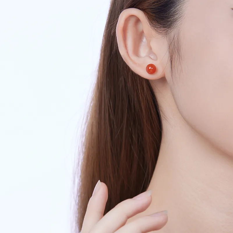 Cuiya Golden Building Agate Stud Earrings Women's-1