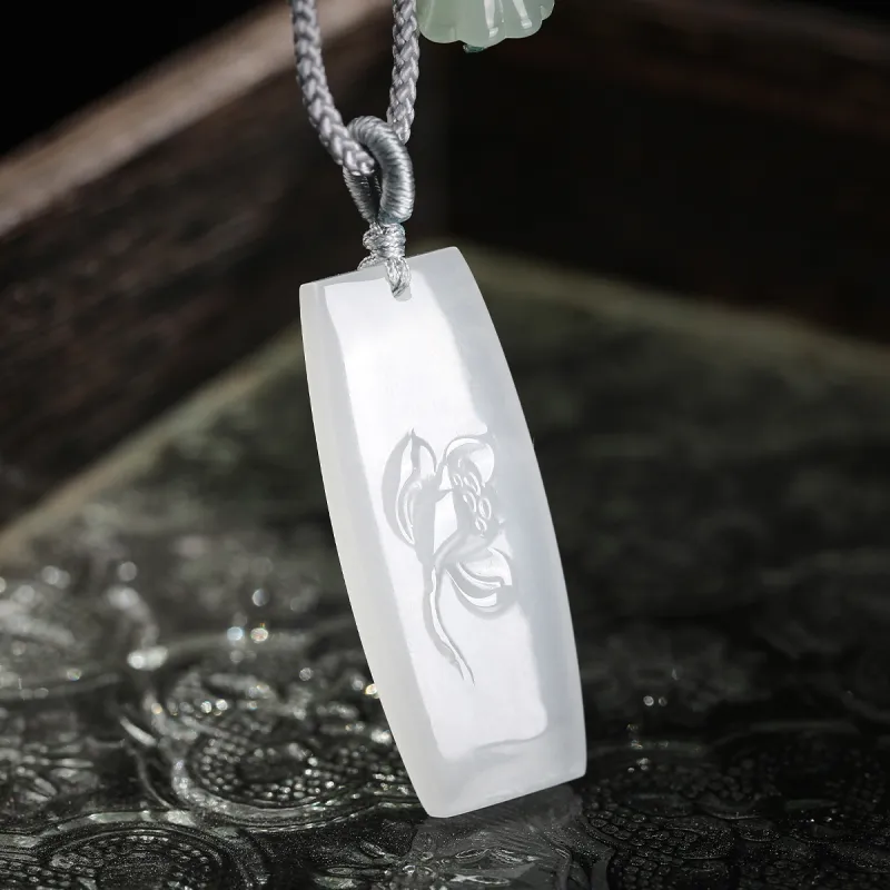 Cuiya Golden Building Hetian Jade Necklaces White Jade Unisex-1