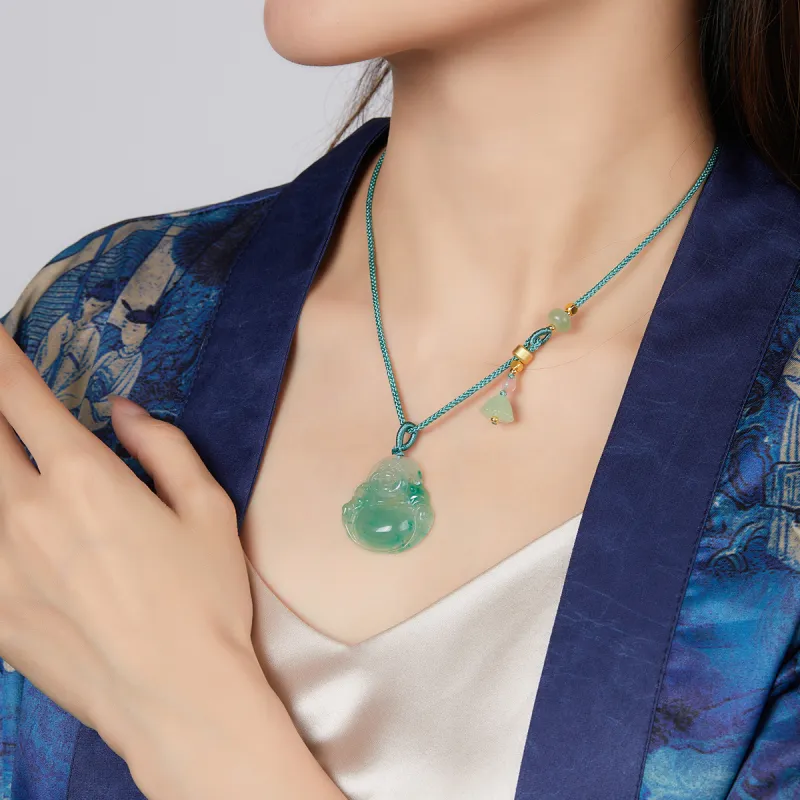 Cuiya Golden Building Dulong Jade Necklaces Unisex-6