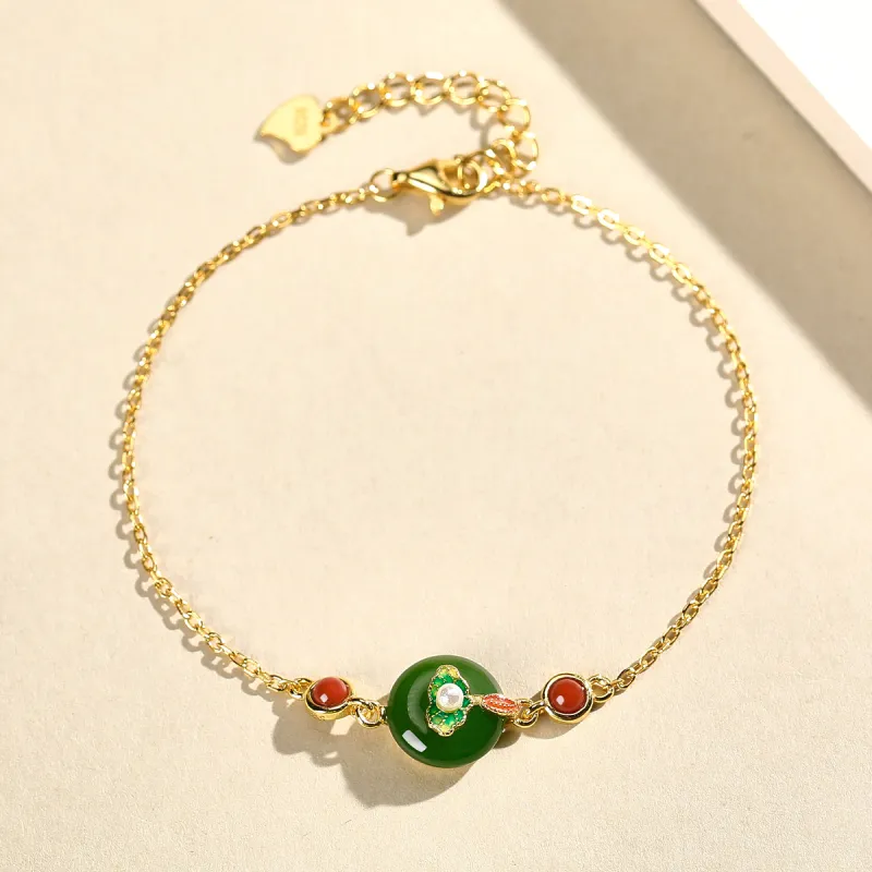 Cuiya Golden Building Hetian Jade Bracelets Jasper Women's-5