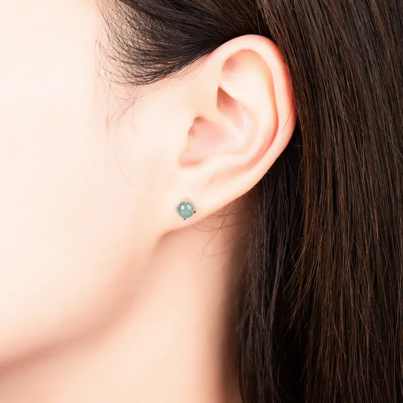 Cuiya Golden Building Ice Glutinous Jadeite Stud Earrings Unisex-1