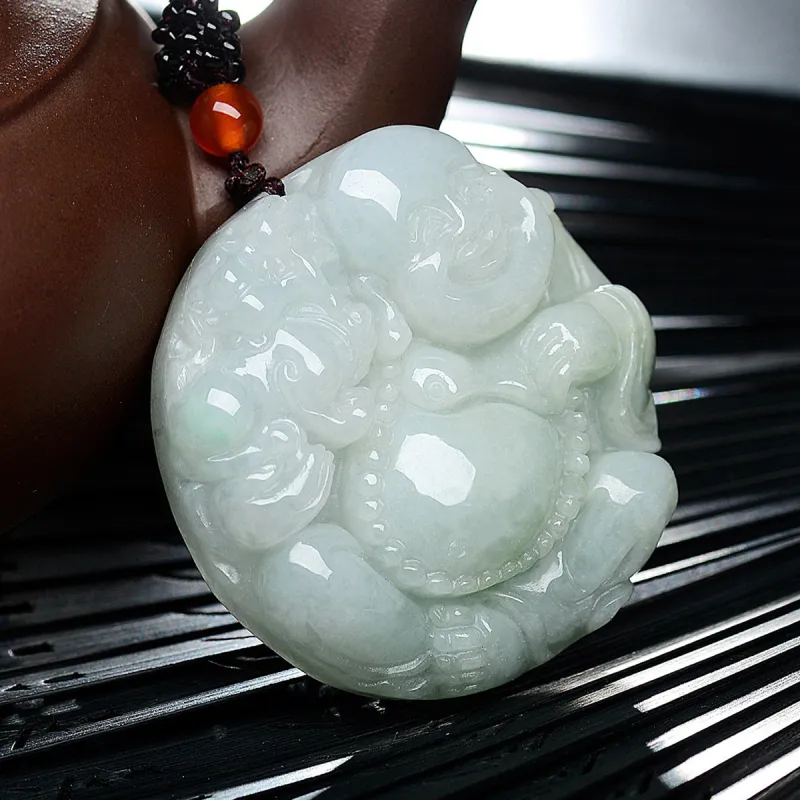 Cuiya Golden Building Bean Type Jadeite Necklaces Unisex-4
