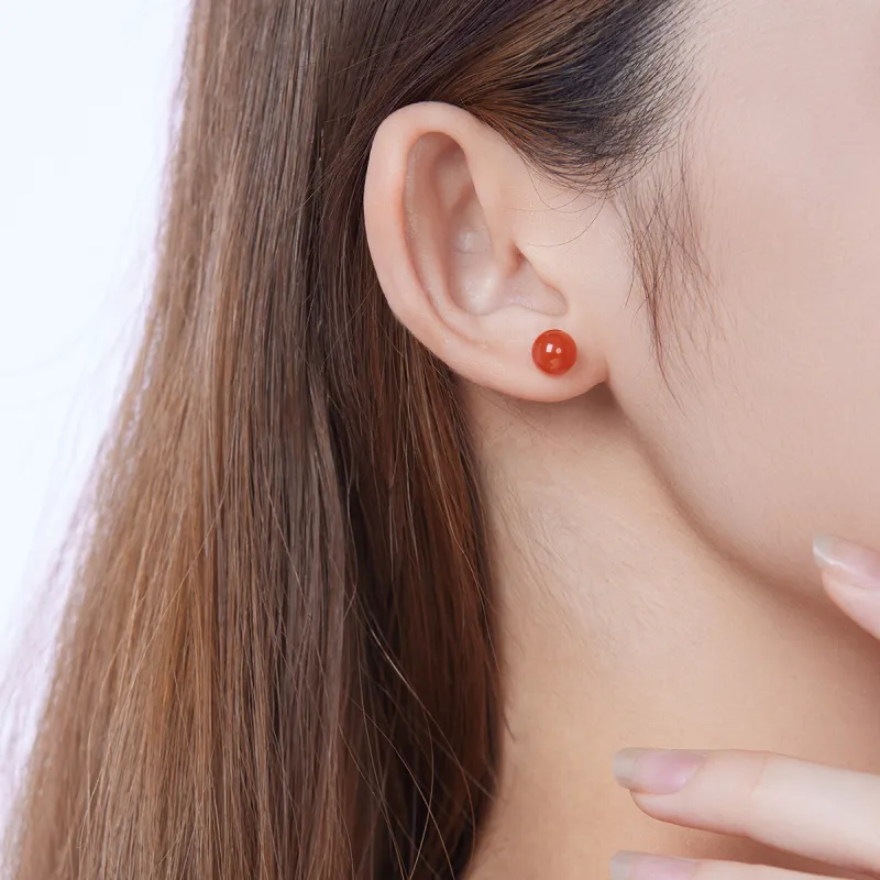 Cuiya Golden Building Agate Stud Earrings Women's-2