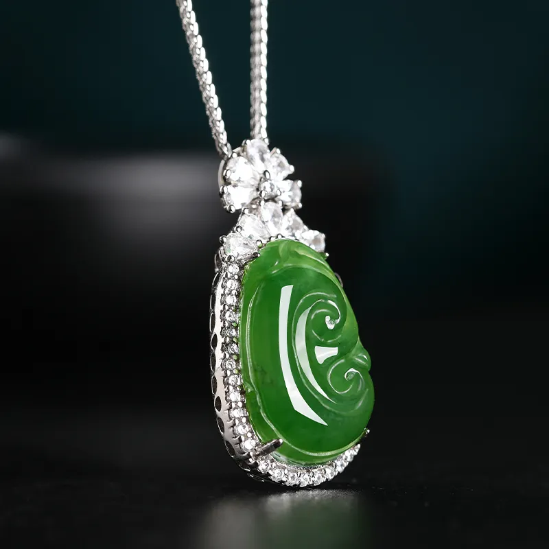 Cuiya Golden Building Hetian Jade Necklaces Jasper Unisex-3