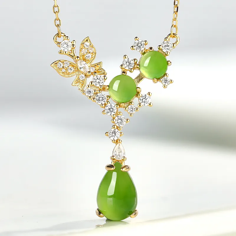 Cuiya Golden Building Hetian Jade Necklaces Green Jade Unisex-1