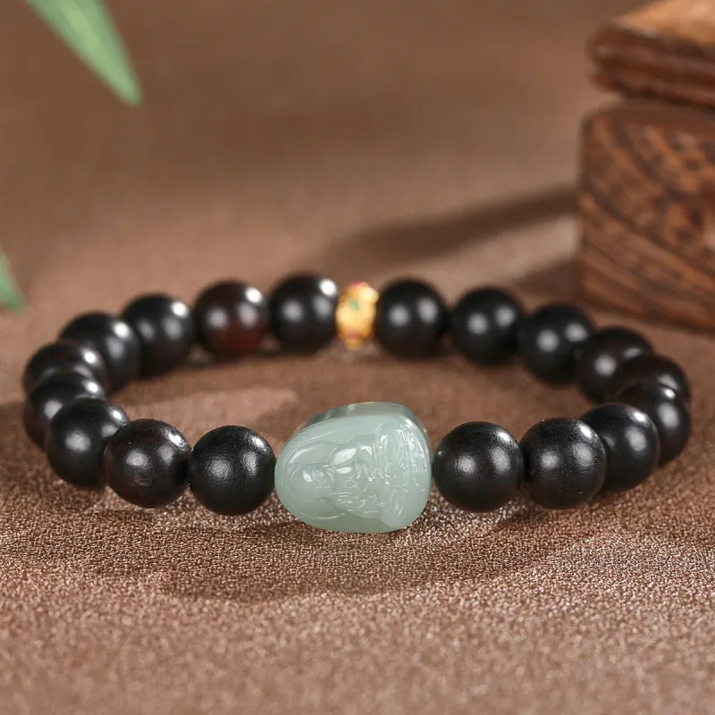 Cuiya Golden Building Bracelets Pale Greenish White Jade Unisex-17