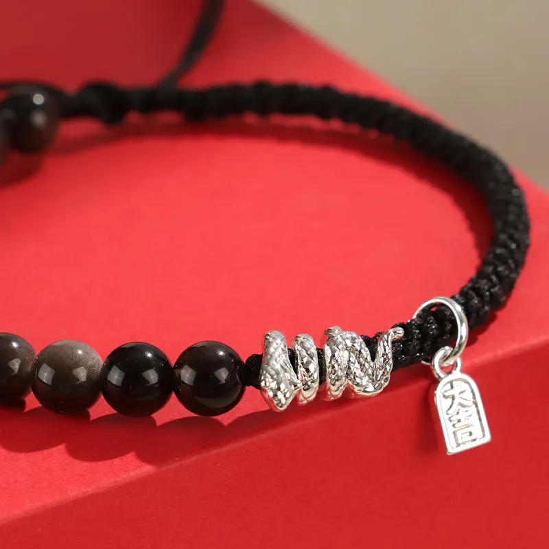 Cuiya Golden Building Obsidian Bracelets Unisex-5