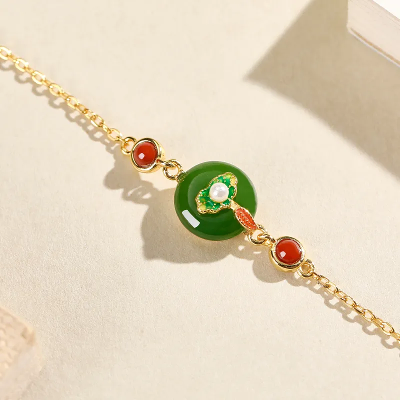 Cuiya Golden Building Hetian Jade Bracelets Jasper Women's-6