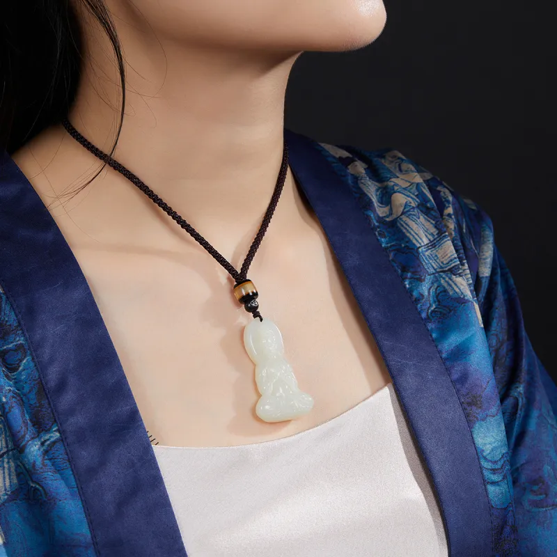 Cuiya Golden Building Hetian Jade Pendants Pale Greenish White Jade Unisex-2