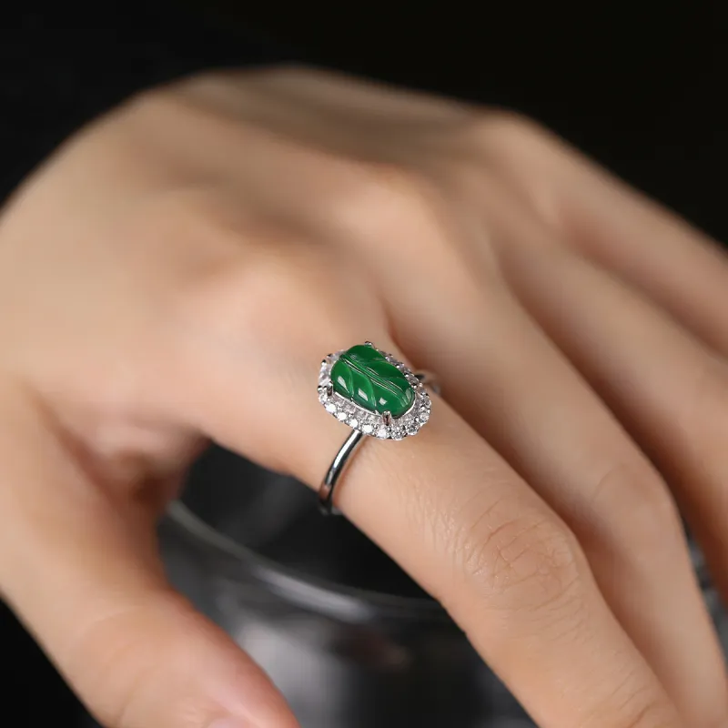 Cuiya Golden Building Ice Type Jadeite Rings Unisex-5