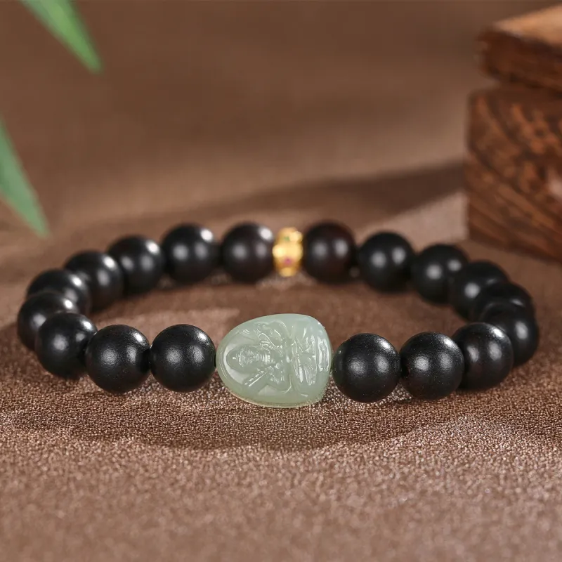 Cuiya Golden Building Bracelets Pale Greenish White Jade Unisex-21