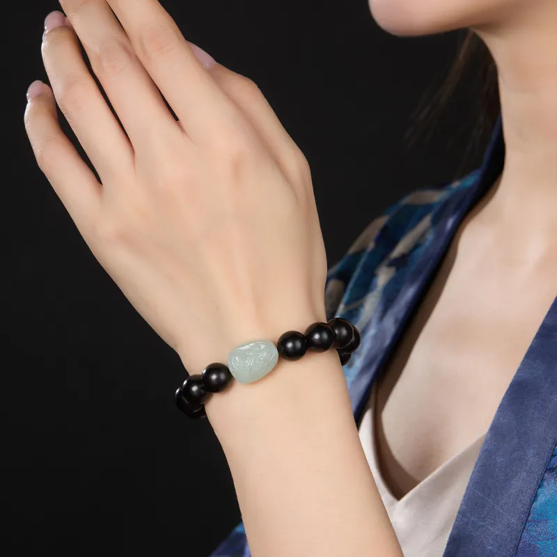 Cuiya Golden Building Bracelets Pale Greenish White Jade Unisex-14