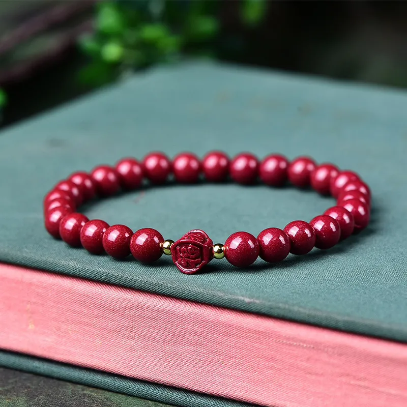Cuiya Golden Building Reconstructed Cinnabar Bracelets Unisex-1