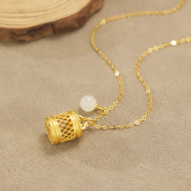 Cuiya Golden Building Hetian Jade Necklaces Pale Greenish White Jade Women's-4