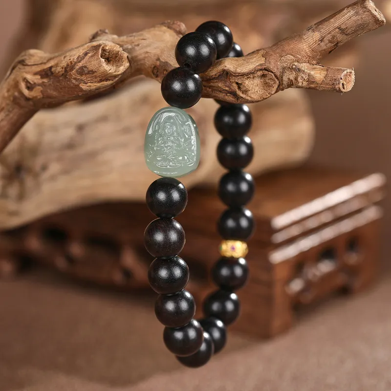 Cuiya Golden Building Bracelets Pale Greenish White Jade Unisex-27
