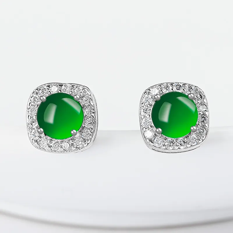 Cuiya Golden Building Ice Glutinous Jadeite Stud Earrings Women's-1
