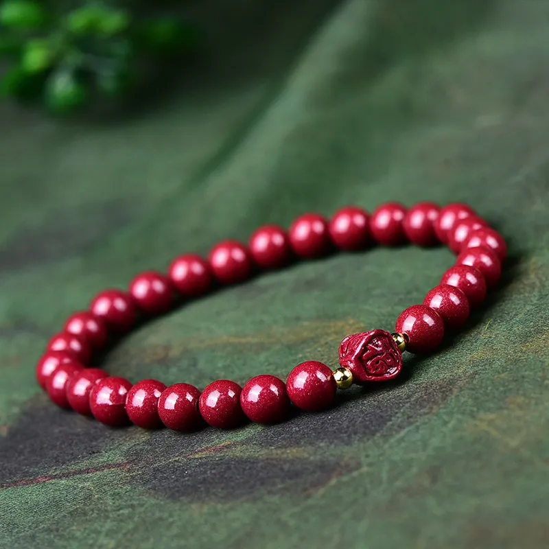 Cuiya Golden Building Reconstructed Cinnabar Bracelets Unisex-3
