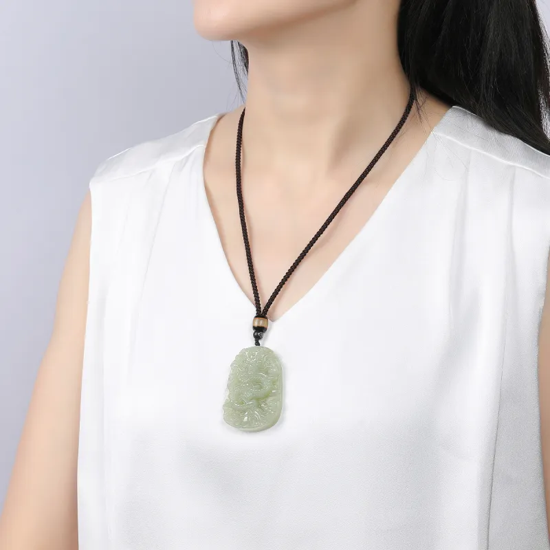 Cuiya Golden Building Hetian Jade Pendants Pale Greenish White Jade Unisex-5