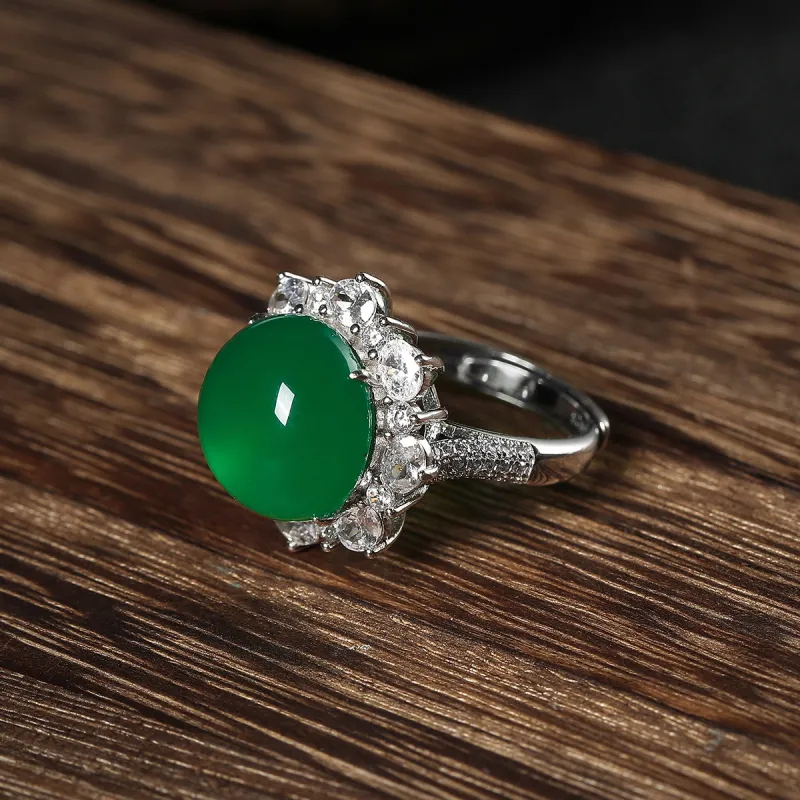 Cuiya Golden Building Chalcedony Jade Rings Unisex-6