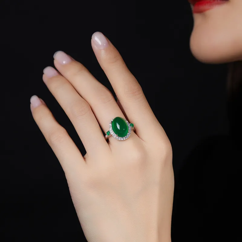 Cuiya Golden Building Chalcedony Jade Rings Unisex-3